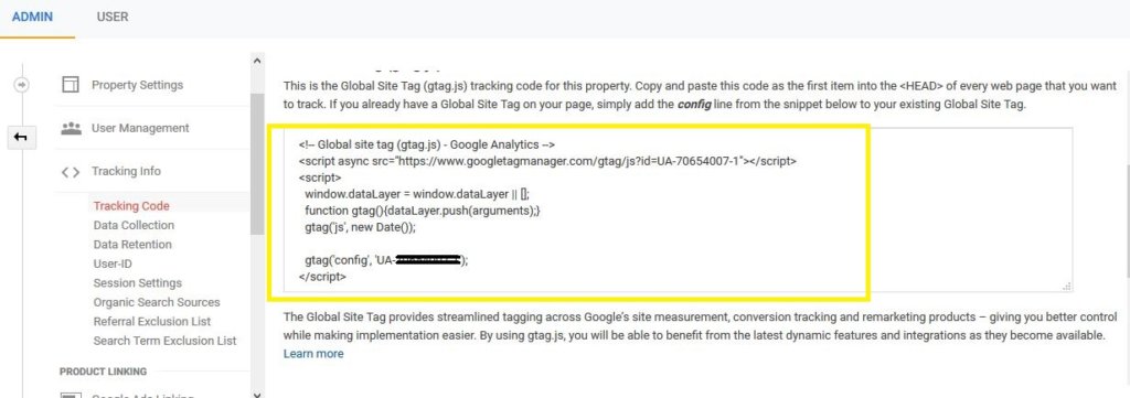Google Analytics - Copy Tracking Code Script