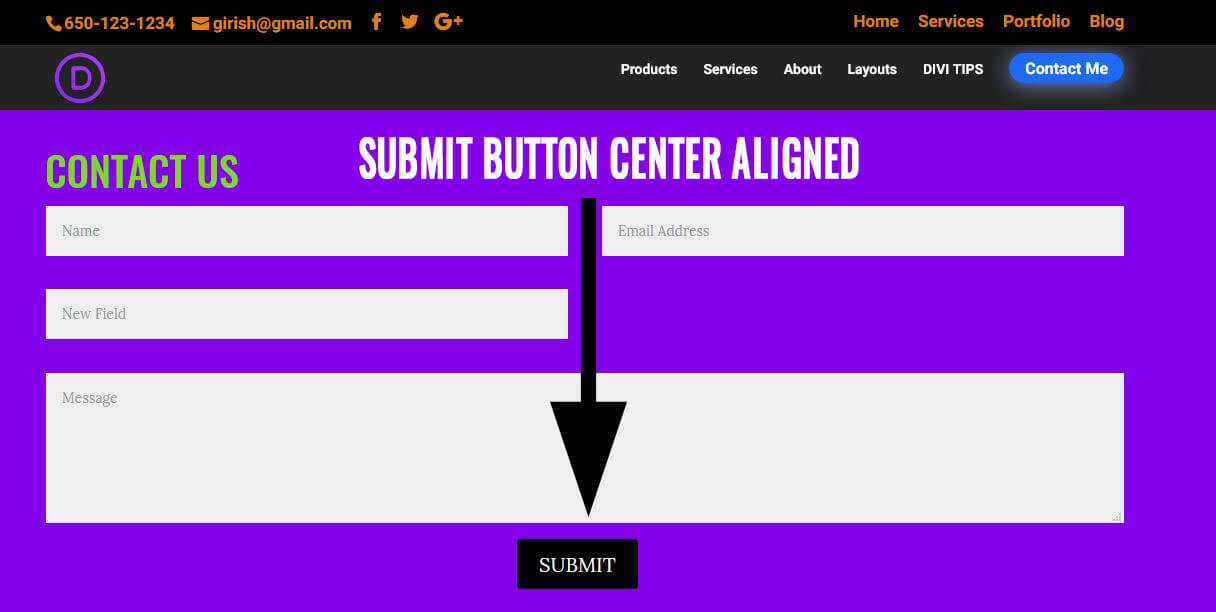 Center Aligned Submit Button - DIVI