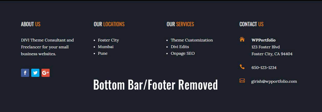Bottom Bar/Bottom Footer removed in DIVI