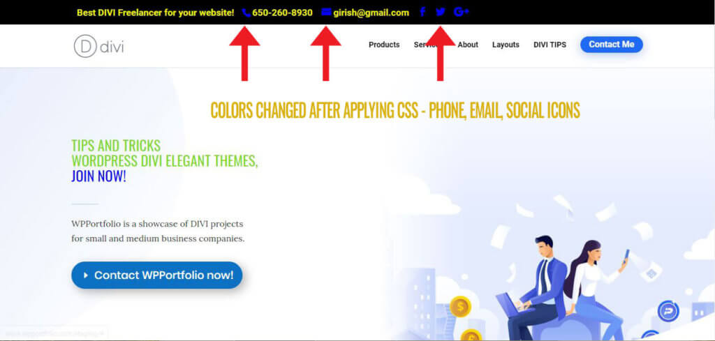 Change color of email, phone and social icons 