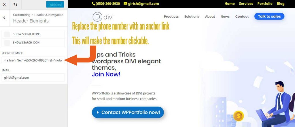 Phone Number as a clickable link