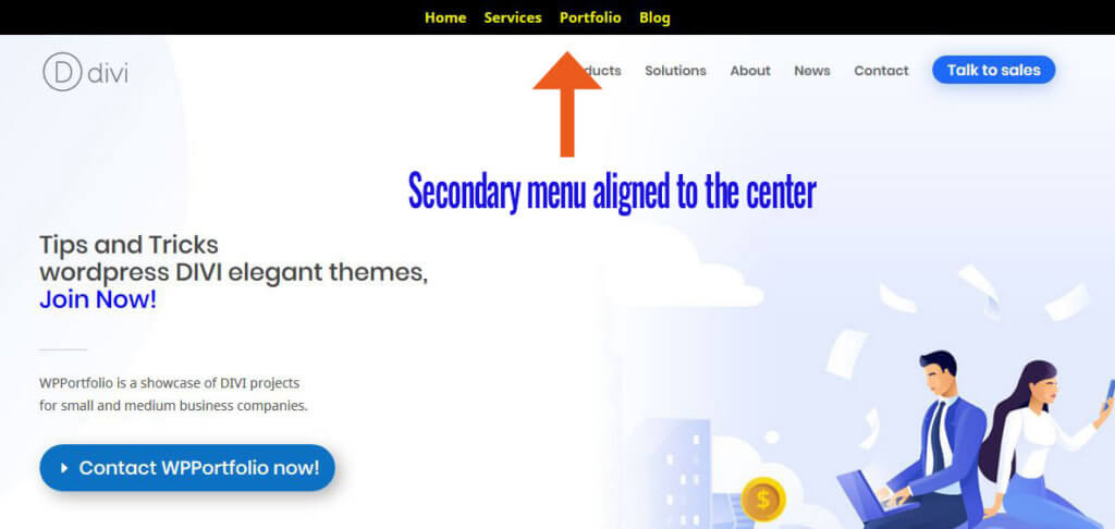 Secondary Menu to the center in DIVI