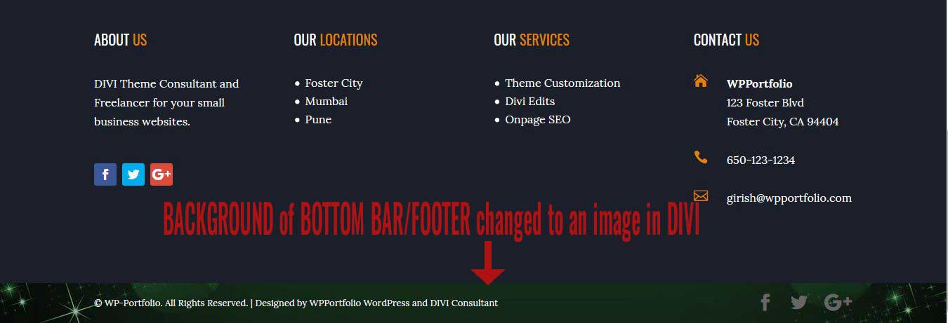 Background changed to image in footer - DIVI
